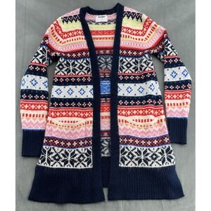 Old Navy Sweater Womens XS Multicolor Pattern Cardigan Long Open Front Soft Knit